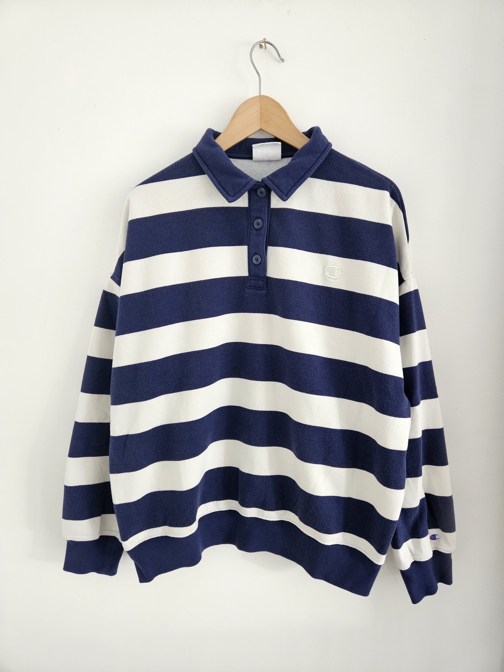 Champion Rugby Polo Sweatshirt Mens Extra Large Blue White Striped